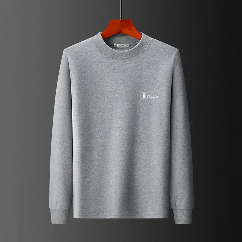 Middle-aged Men Grey Cotton Long Sleeve T-Shirt - Image 3