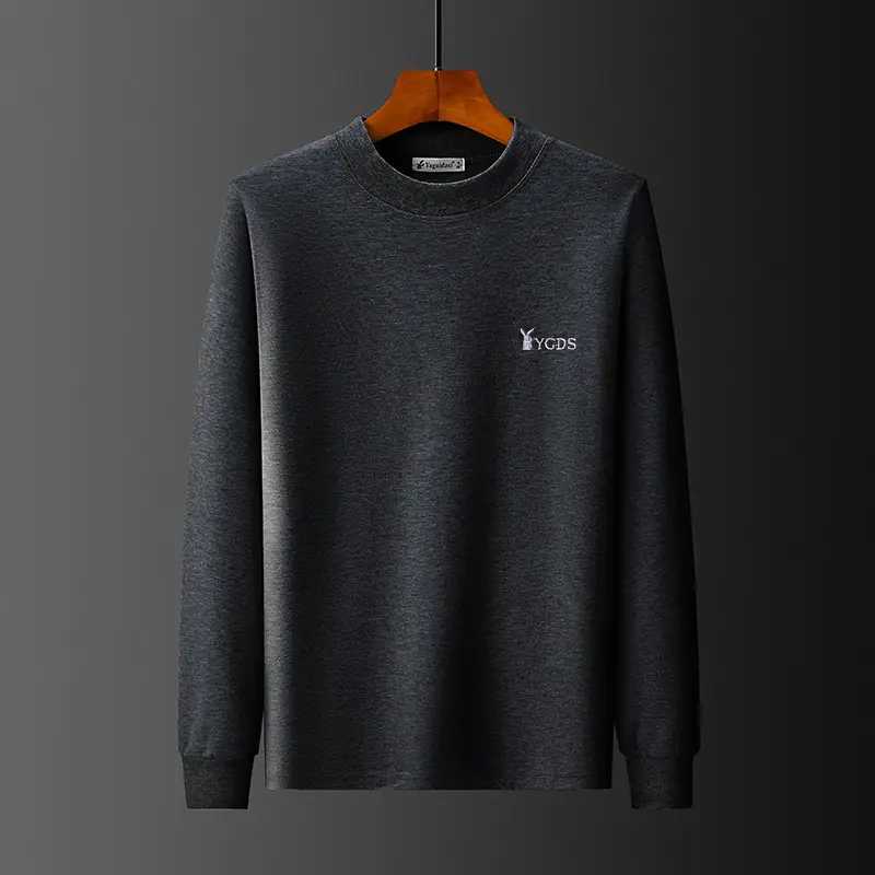 Middle-aged Men Grey Cotton Long Sleeve T-Shirt - Image 4