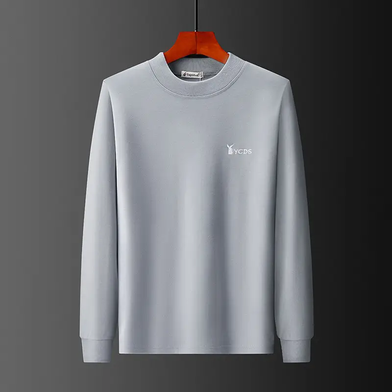 Middle-aged Men Grey Cotton Long Sleeve T-Shirt - Image 5