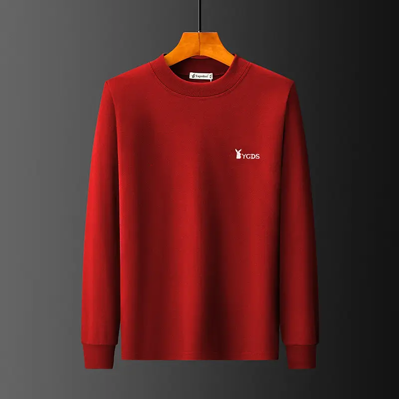 Middle-aged Men Grey Cotton Long Sleeve T-Shirt - Image 6