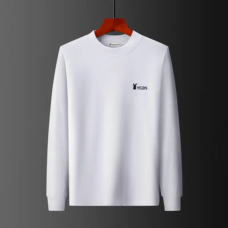 Middle-aged Men Grey Cotton Long Sleeve T-Shirt - Image 8