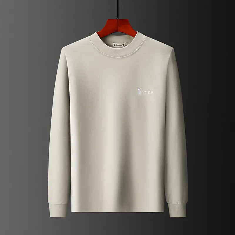 Middle-aged Men Grey Cotton Long Sleeve T-Shirt - Image 9