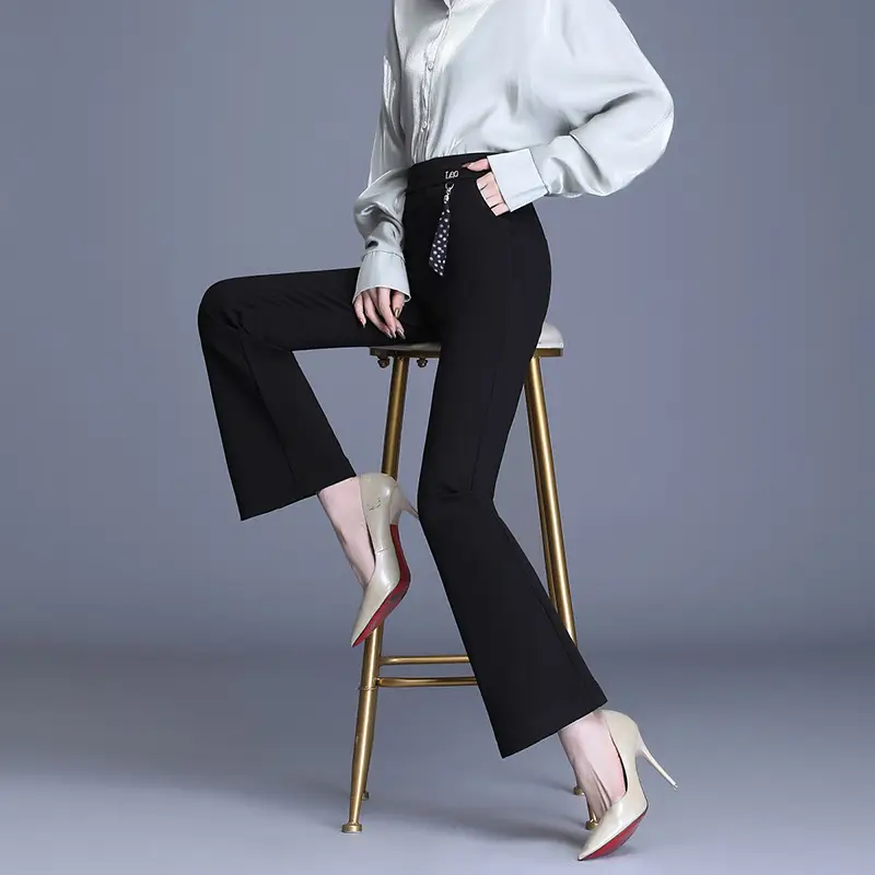 Black Flared High-Waisted Women's Pants for Autumn 2025 - Image 4