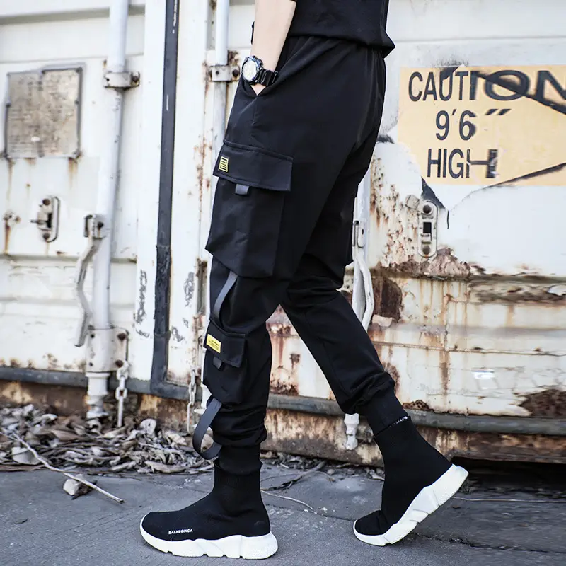 Men Black Functional Cargo Pants with Zip Pockets - Image 42