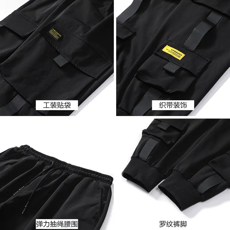 Men Black Functional Cargo Pants with Zip Pockets - Image 43