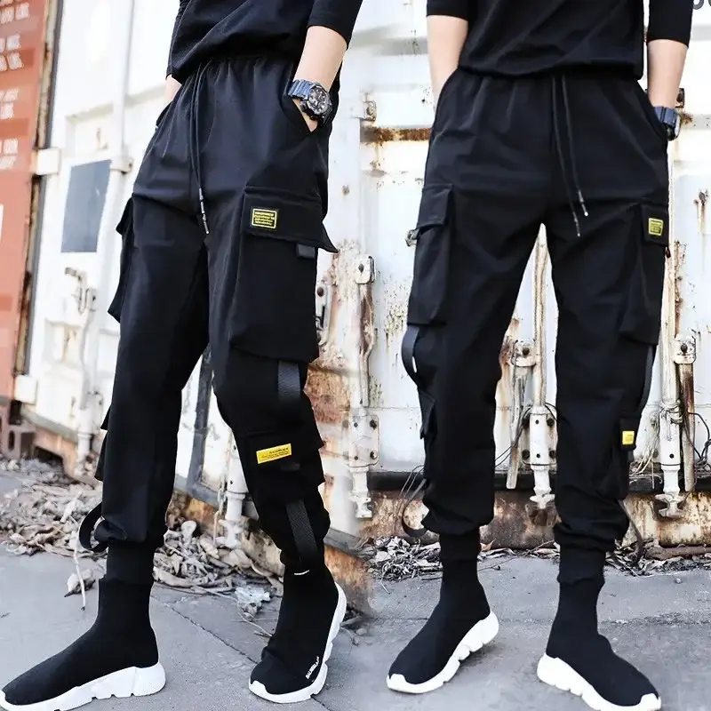 Men Black Functional Cargo Pants with Zip Pockets - Image 6