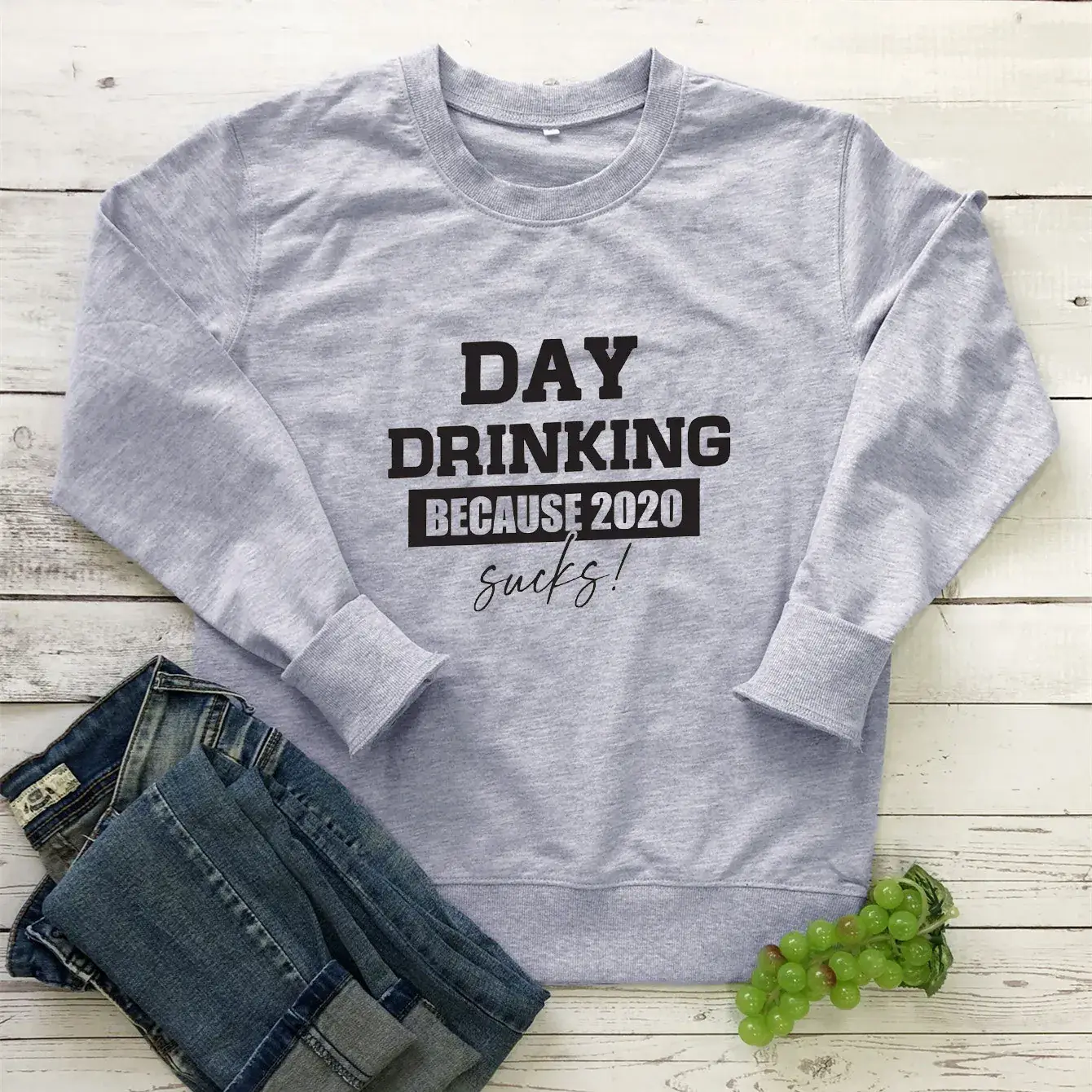 Day Drinking Because 2020 Letter Sweatshirt Yellow - Image 2