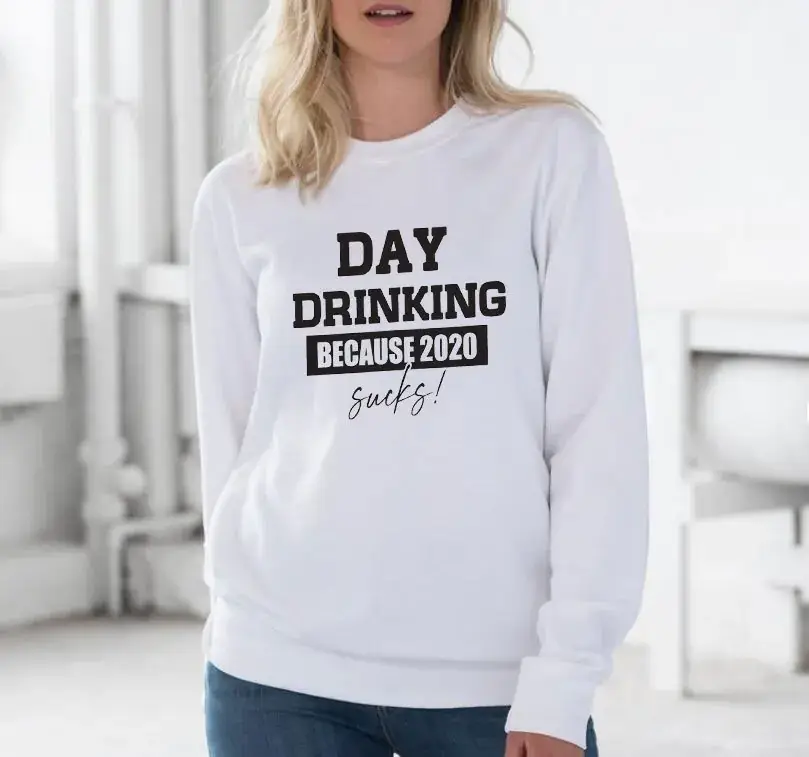 Day Drinking Because 2020 Letter Sweatshirt Yellow - Image 3