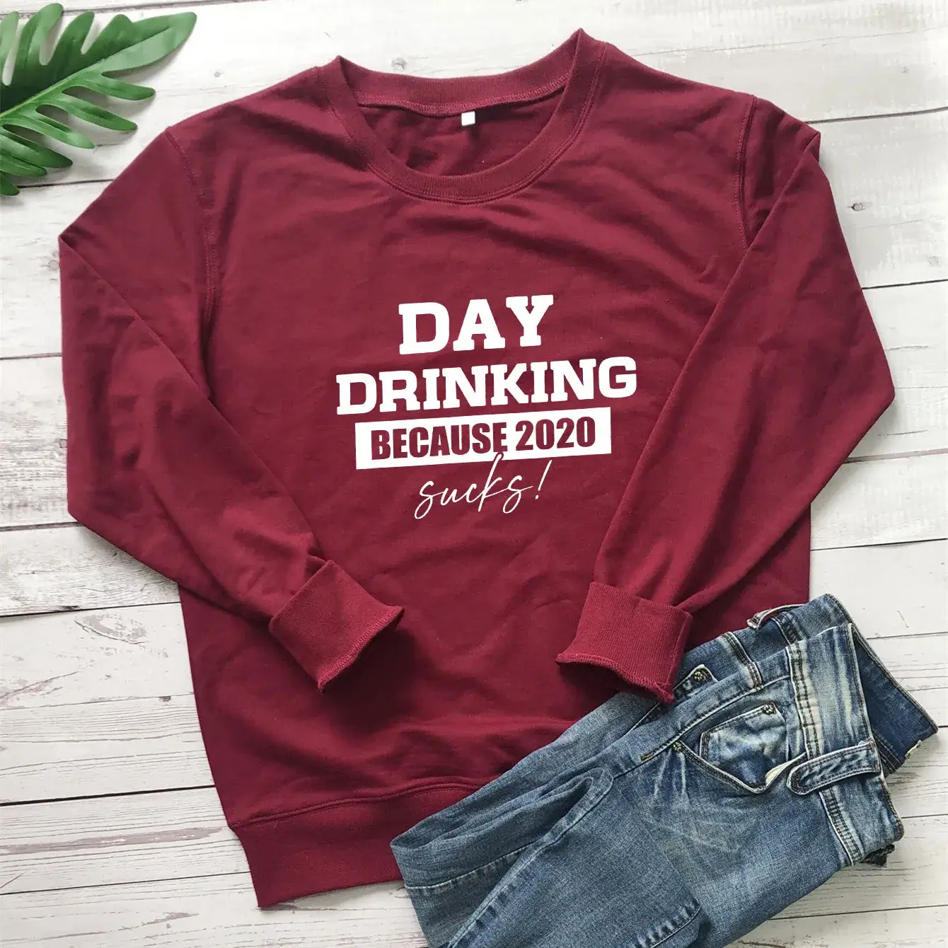 Day Drinking Because 2020 Letter Sweatshirt Yellow - Image 5