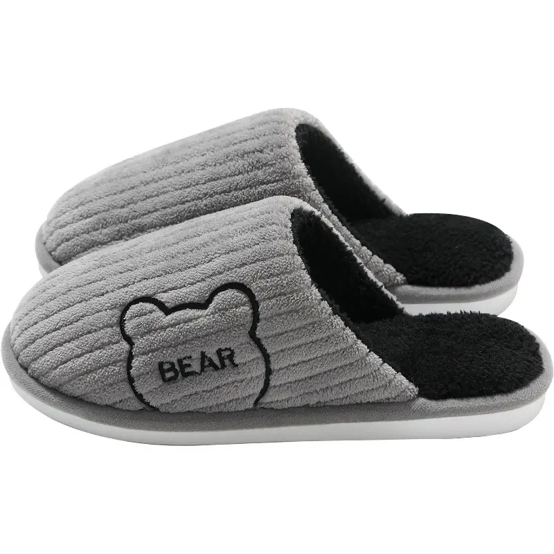 Black Bear Embroidered Wool Slippers for Men Women Winter Indoor - Image 12