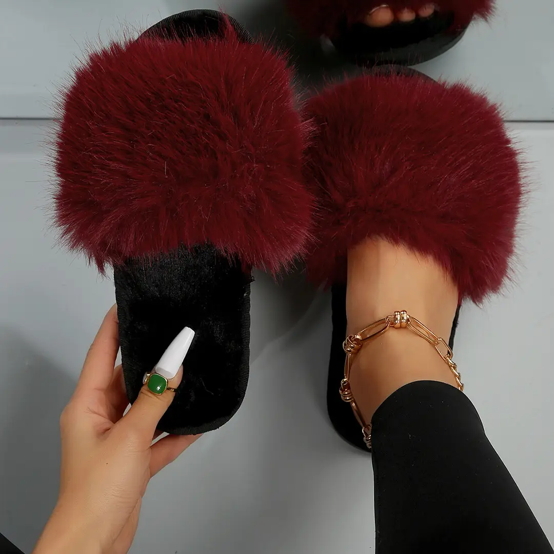 Amazon foreign trade plush home cotton slippers women's autumn and winter new fashion outerwear plush slippers wholesale