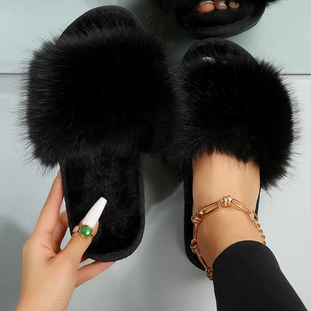 Amazon foreign trade plush home cotton slippers women's autumn and winter new fashion outerwear plush slippers wholesale