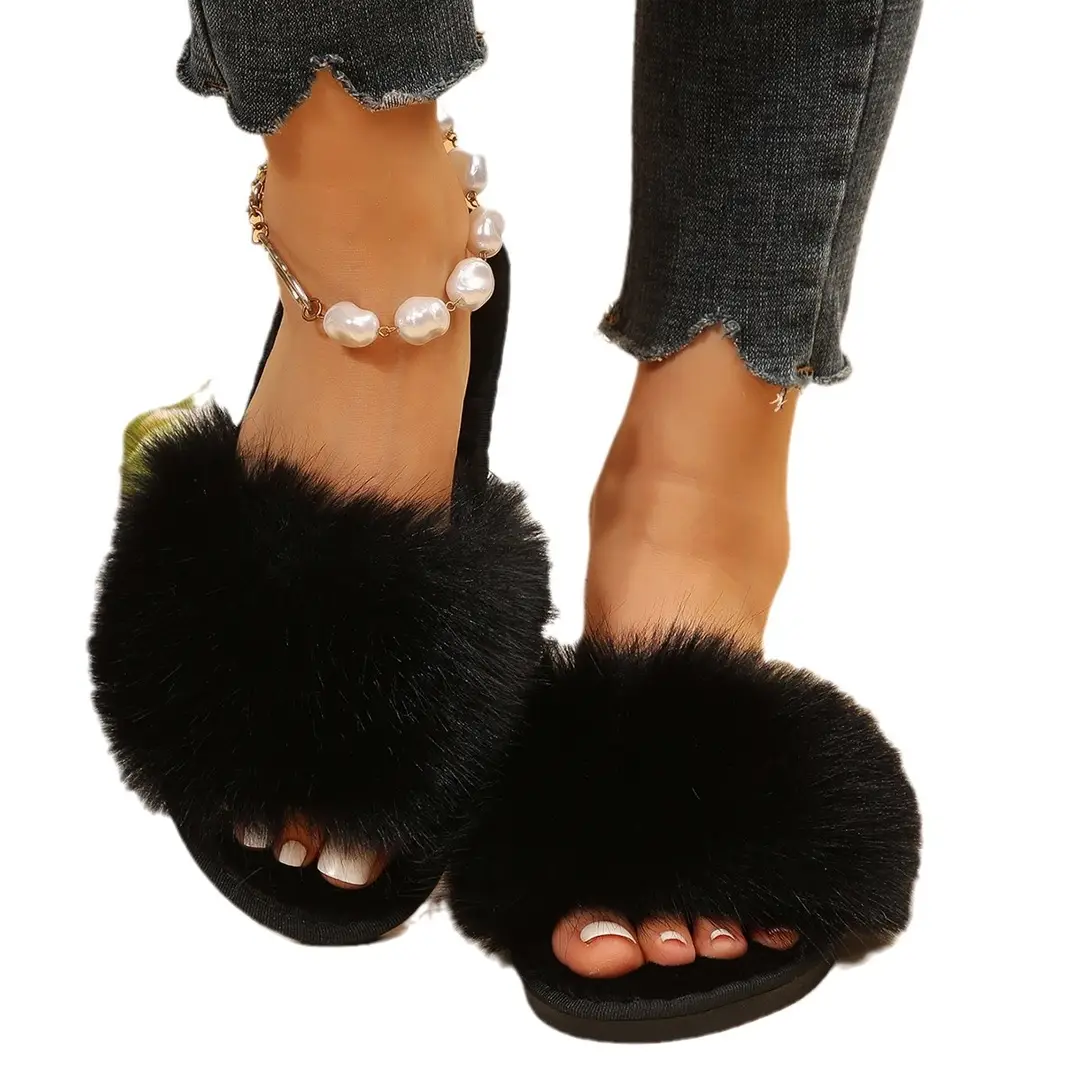 Amazon foreign trade plush home cotton slippers women's autumn and winter new fashion outerwear plush slippers wholesale