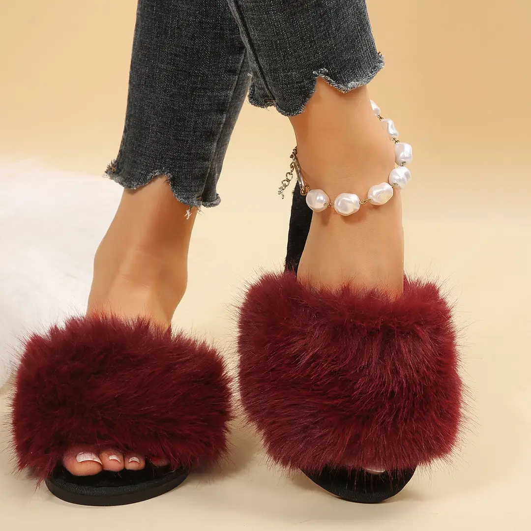 Amazon foreign trade plush home cotton slippers women's autumn and winter new fashion outerwear plush slippers wholesale