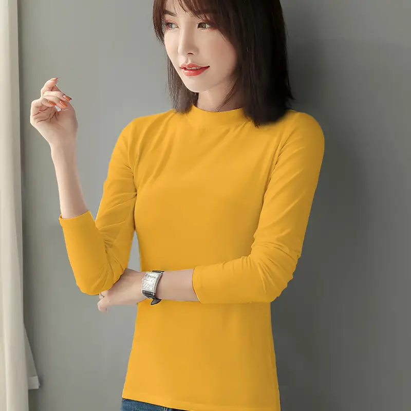 Women's Black Half Turtleneck Slim Fit Shirt Cotton - Image 5