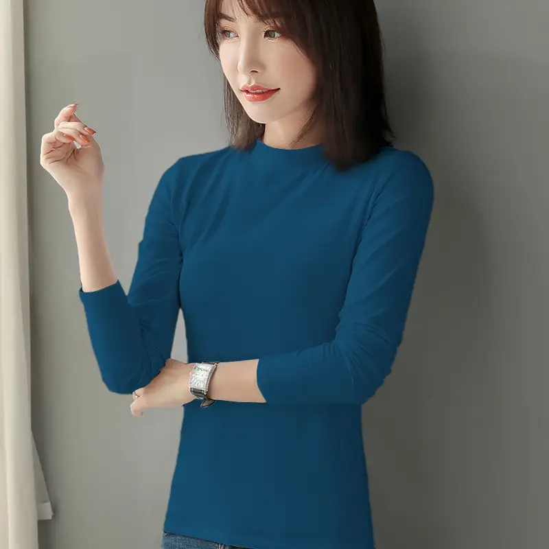 Women's Black Half Turtleneck Slim Fit Shirt Cotton - Image 6