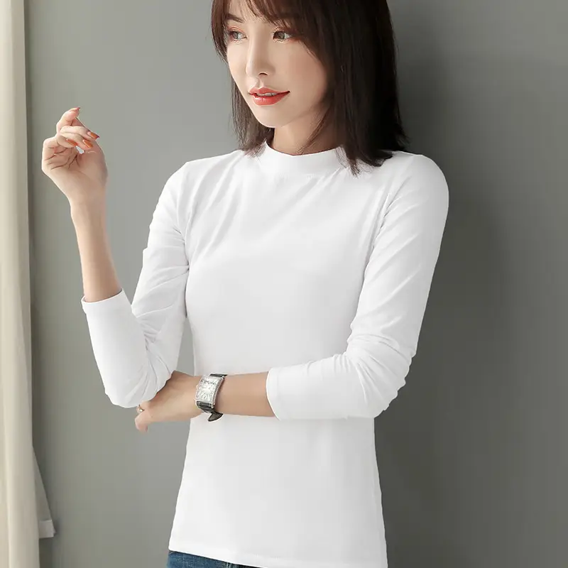 Women's Black Half Turtleneck Slim Fit Shirt Cotton - Image 7