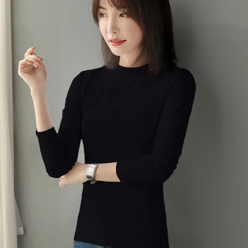 Women's Black Half Turtleneck Slim Fit Shirt Cotton - Image 8