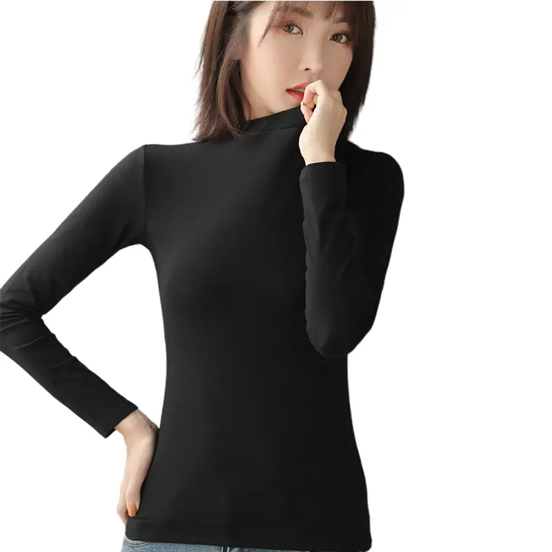 Women's Black Half Turtleneck Slim Fit Shirt Cotton - Image 9