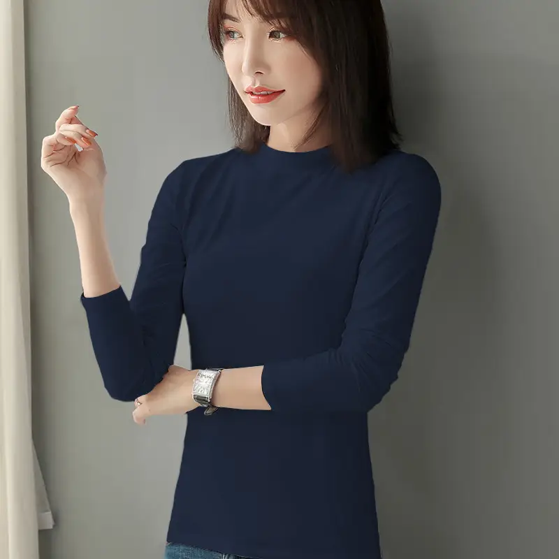 Women's Black Half Turtleneck Slim Fit Shirt Cotton - Image 4