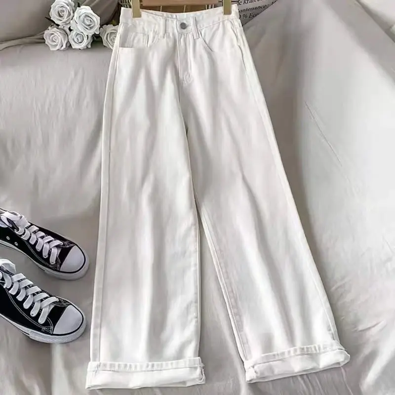 Women Straight High-Waist Jeans 2025 Korean Style Wide Leg - Image 5