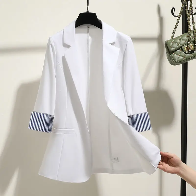 Women's New Korean Slim Fit Draped Suit Jacket Cream - Image 6