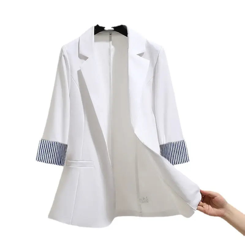 Women's New Korean Slim Fit Draped Suit Jacket Cream - Image 8
