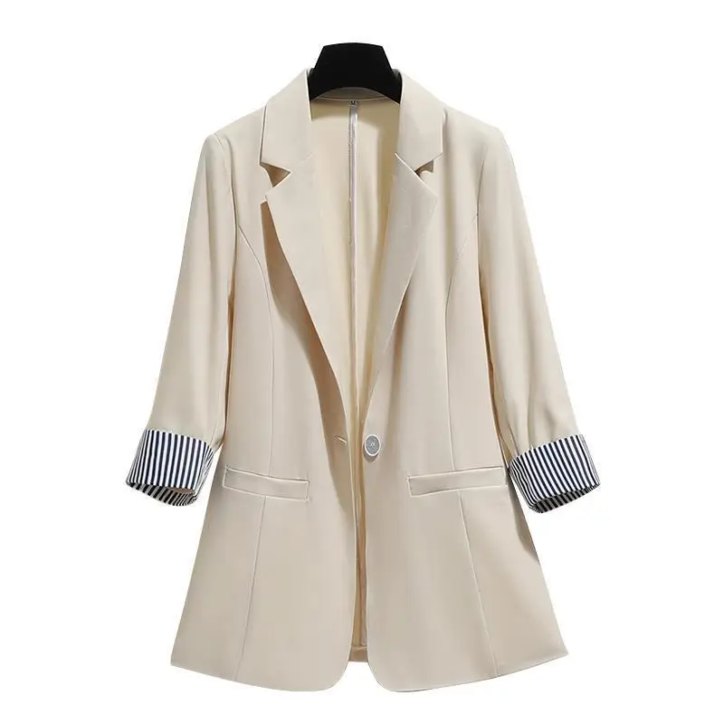 Women's New Korean Slim Fit Draped Suit Jacket Cream — feature 11