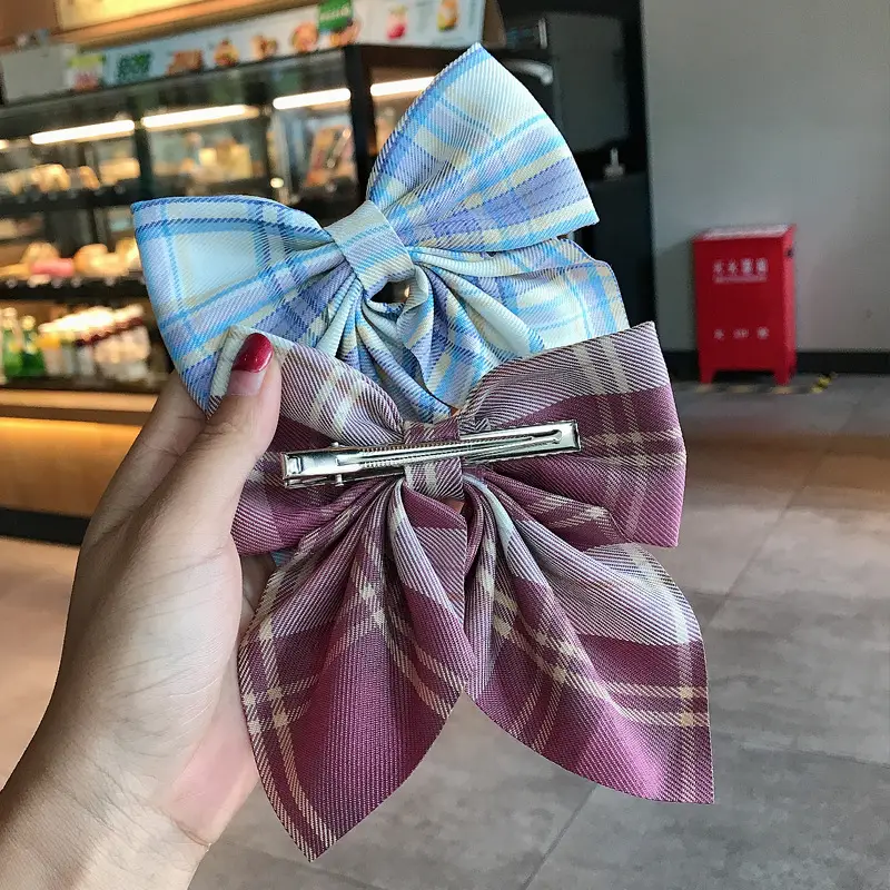 Japanese Plaid Bow Hairpin for Women - Image 8