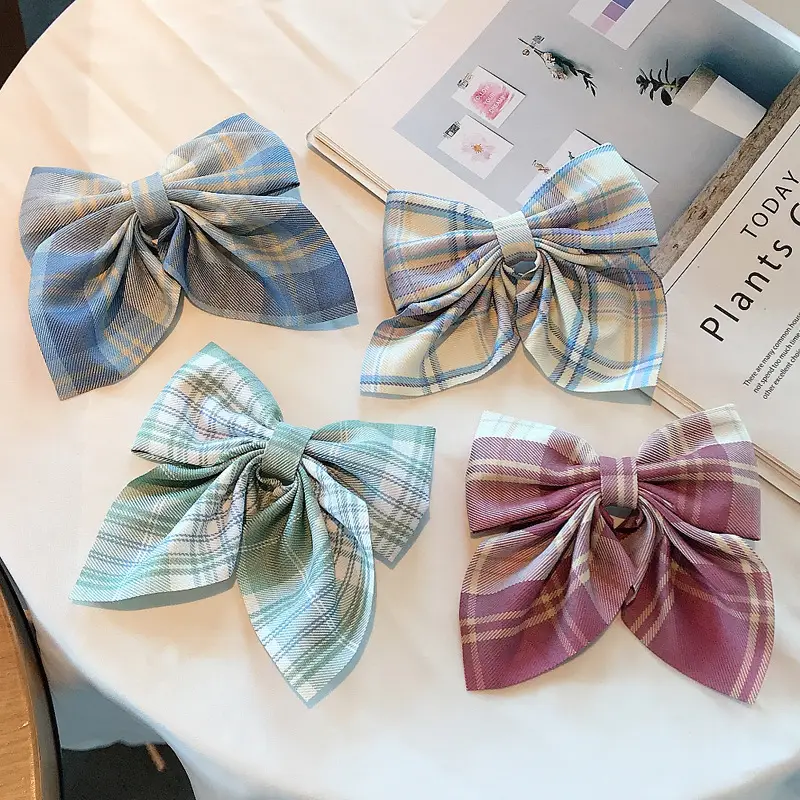 Japanese Plaid Bow Hairpin for Women - Image 9
