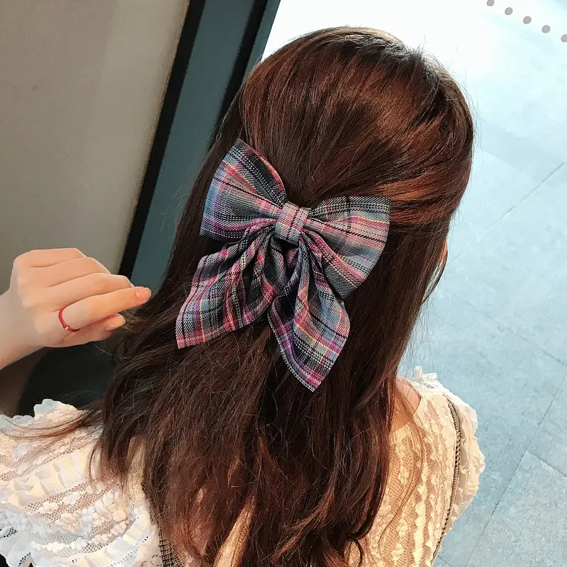 Japanese Plaid Bow Hairpin for Women - Image 10