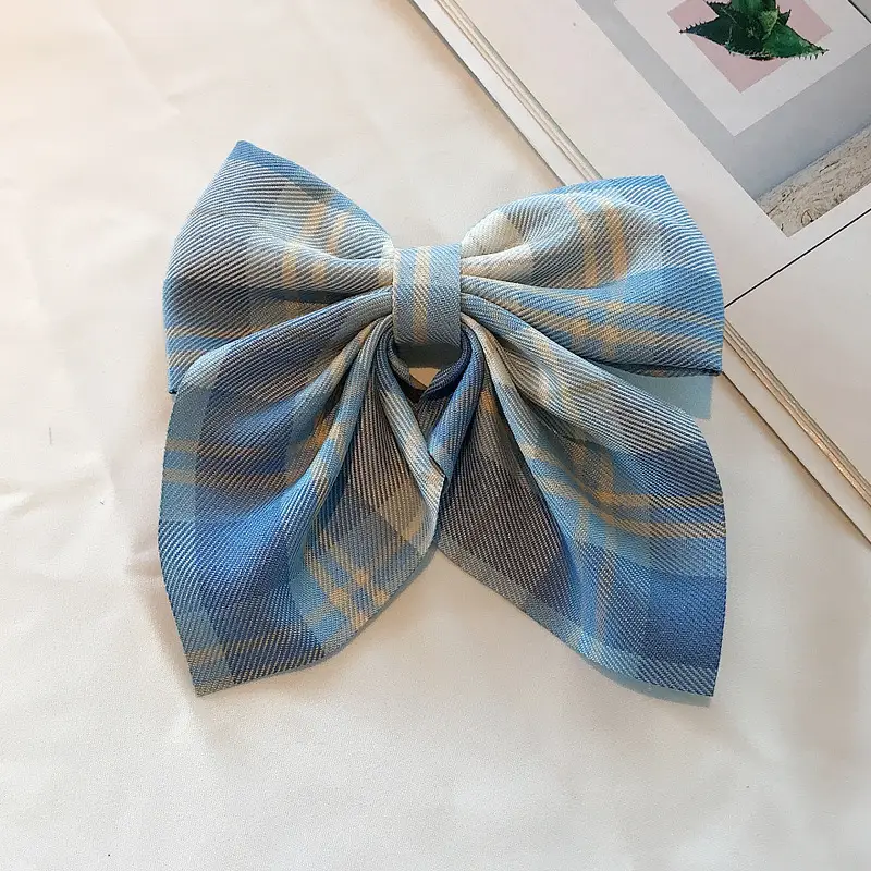 Japanese Plaid Bow Hairpin for Women - Image 2