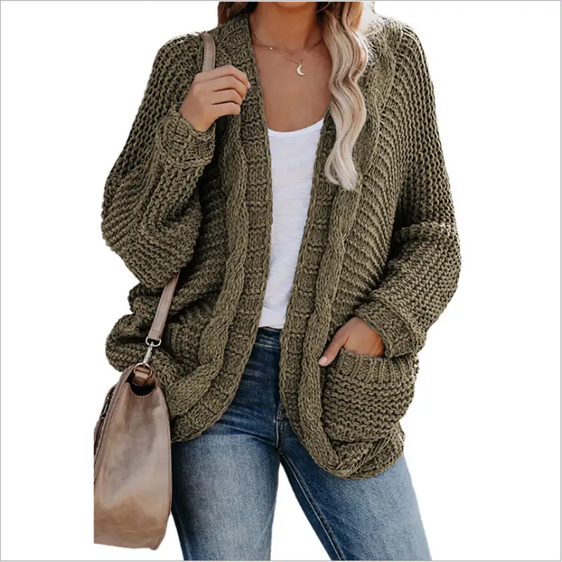 2025 Women's Rope Cardigan Thick Sweater Jacket Large