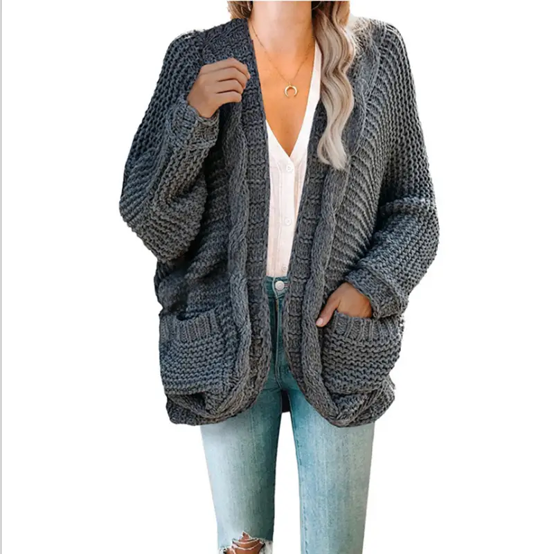 2025 Women's Rope Cardigan Thick Sweater Jacket Large