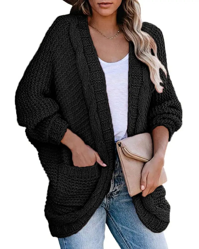 2025 Women's Rope Cardigan Thick Sweater Jacket Large