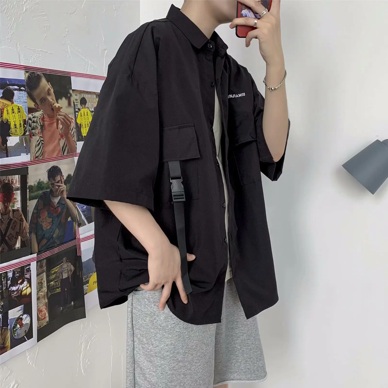 Men Black Short Sleeve Korean Style Shirt - Image 6