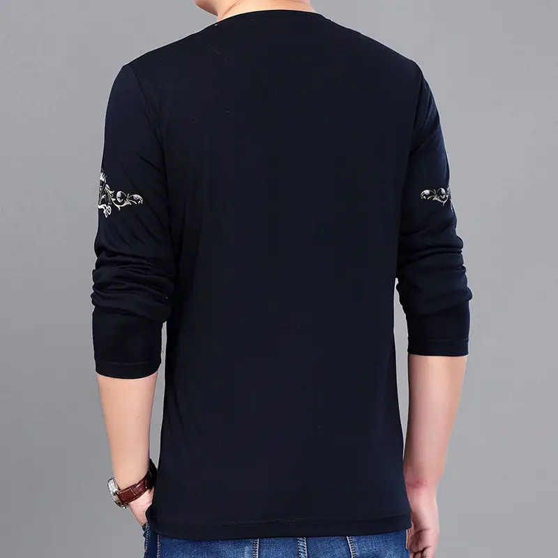Men Maroon Embroidered V-Neck Long Sleeve T-Shirt - Image 2