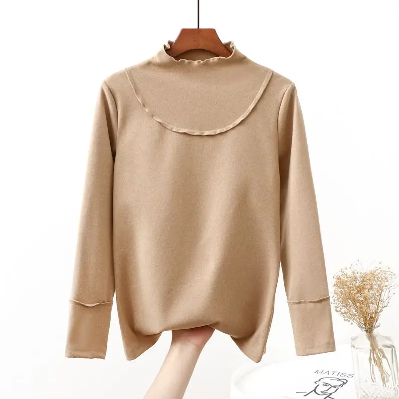 Women Green High Neck Long Sleeve Shirt Large - Image 3