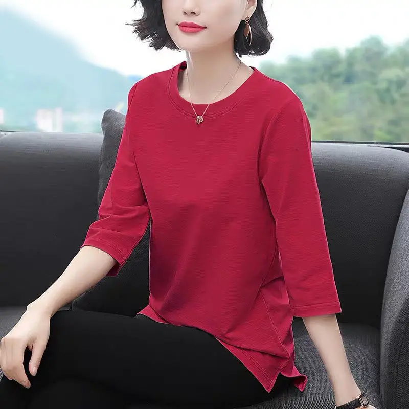 Women Pink 7 Sleeve T-Shirt Summer Wear