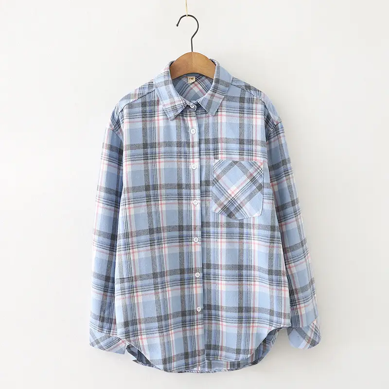 Women Plaid Korean Style Shirt Large Mid Length - Image 5