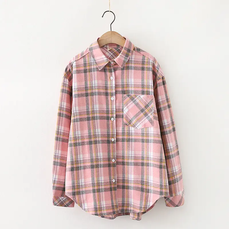 Women Plaid Korean Style Shirt Large Mid Length - Image 6