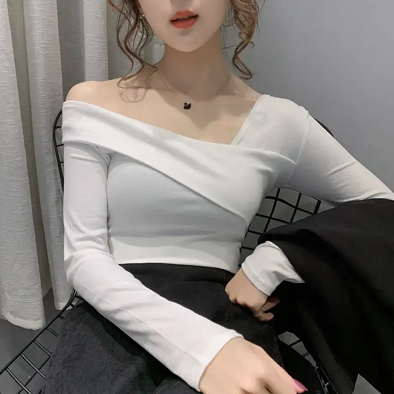 Women's Green Shoulder Top T-Shirt Long Sleeve - Image 7