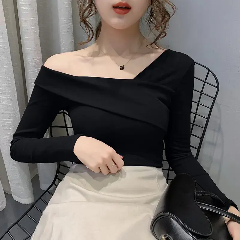 Women's Green Shoulder Top T-Shirt Long Sleeve - Image 8