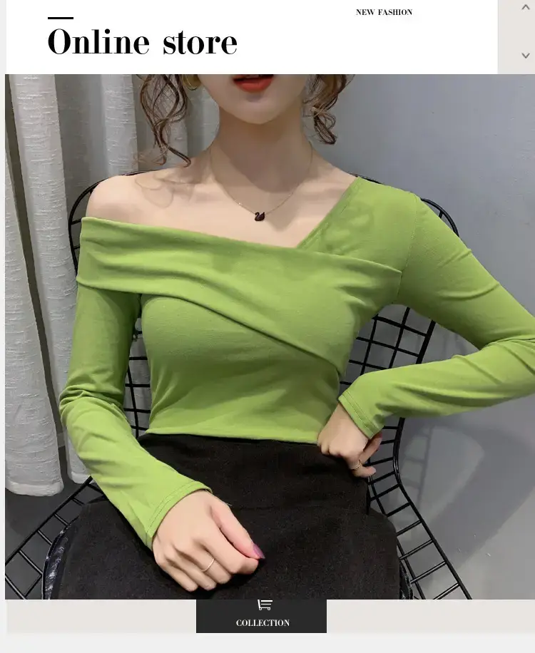 Women's Green Shoulder Top T-Shirt Long Sleeve — feature 1