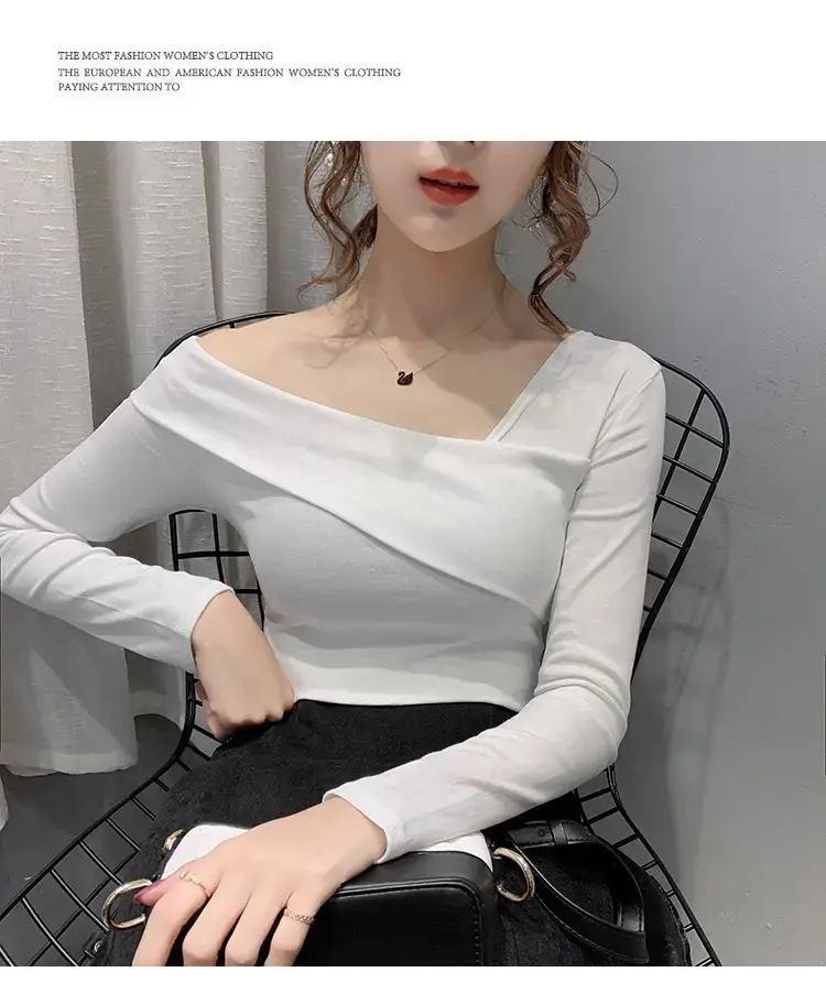 Women's Green Shoulder Top T-Shirt Long Sleeve — feature 17