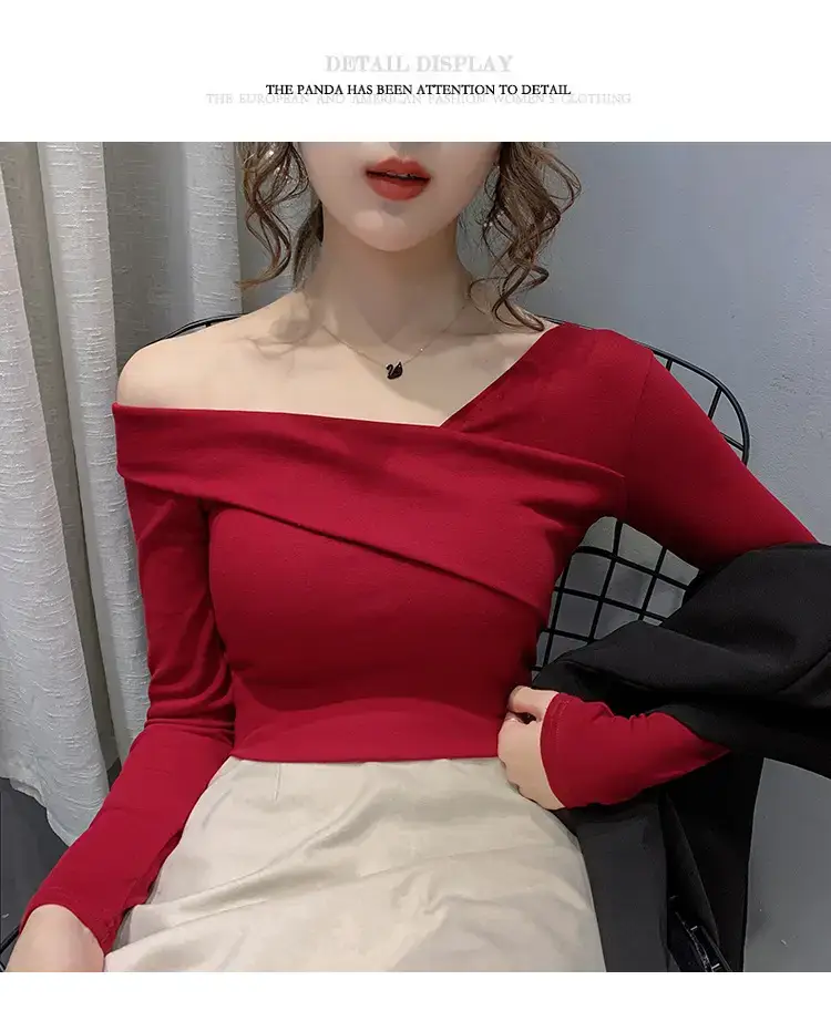 Women's Green Shoulder Top T-Shirt Long Sleeve — feature 20