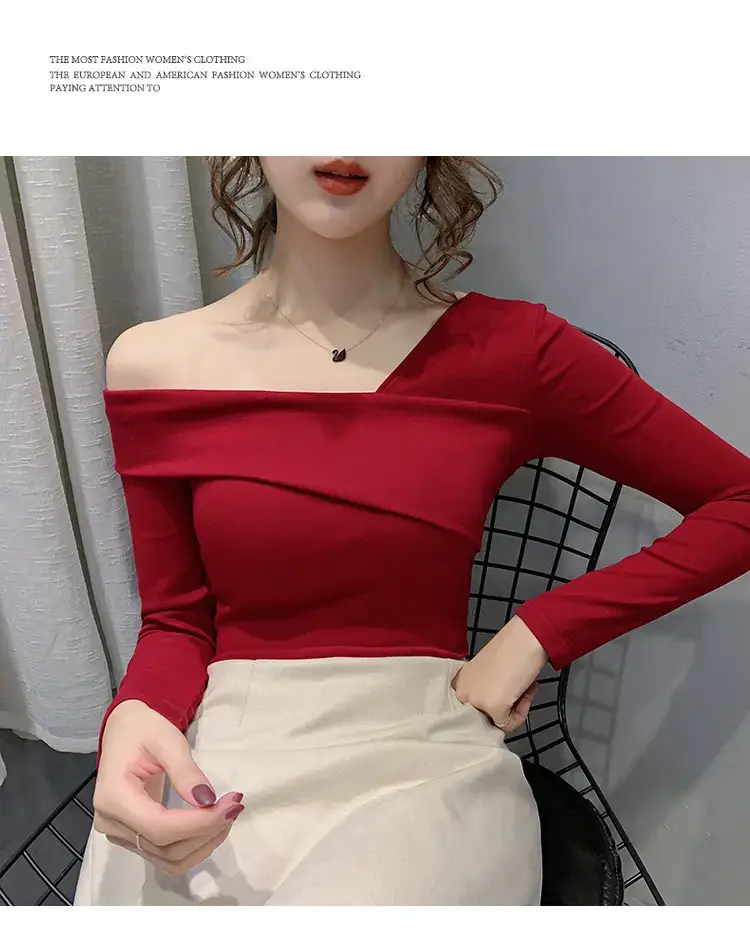 Women's Green Shoulder Top T-Shirt Long Sleeve — feature 24
