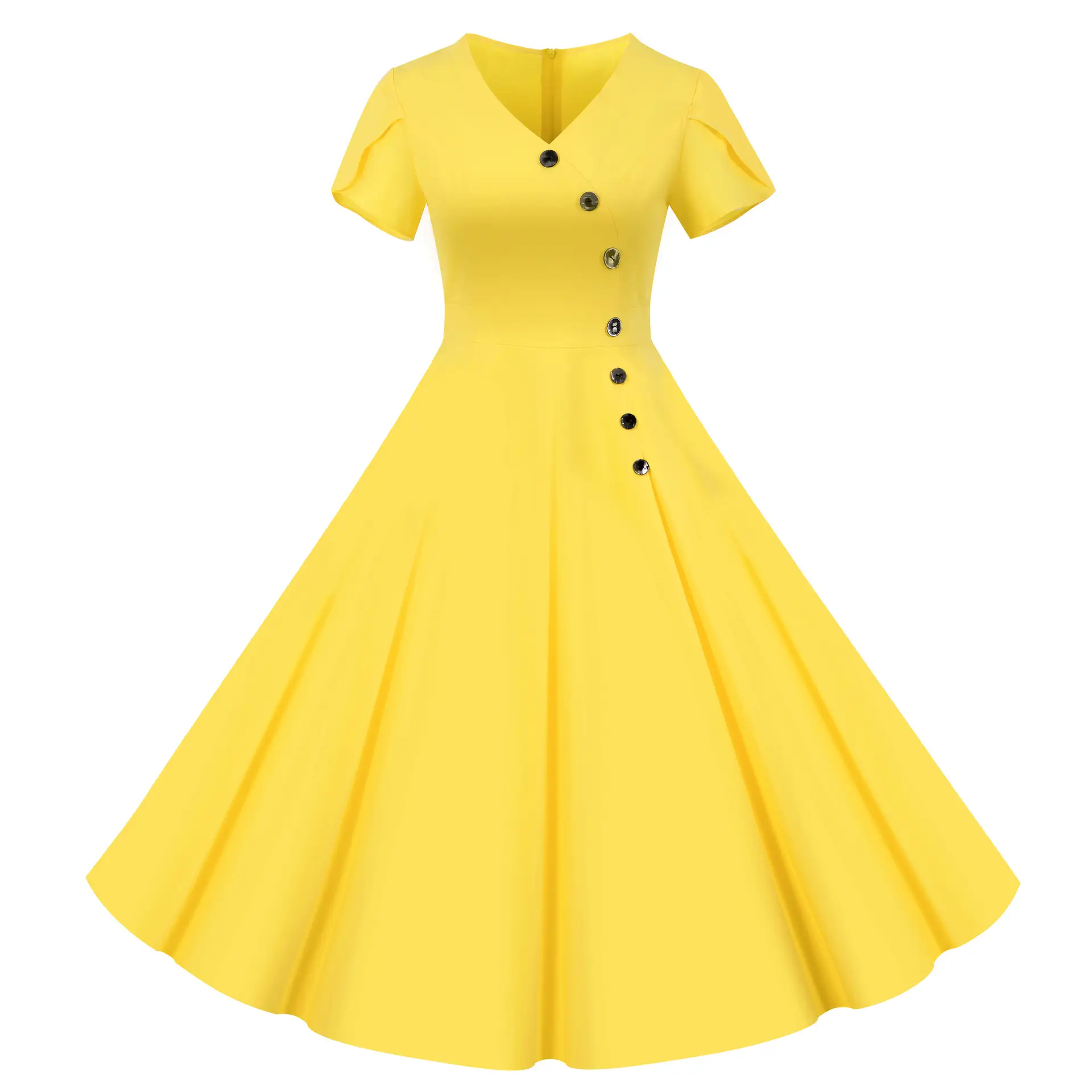 Red Button Front Swing Dress for Women Large - Image 5
