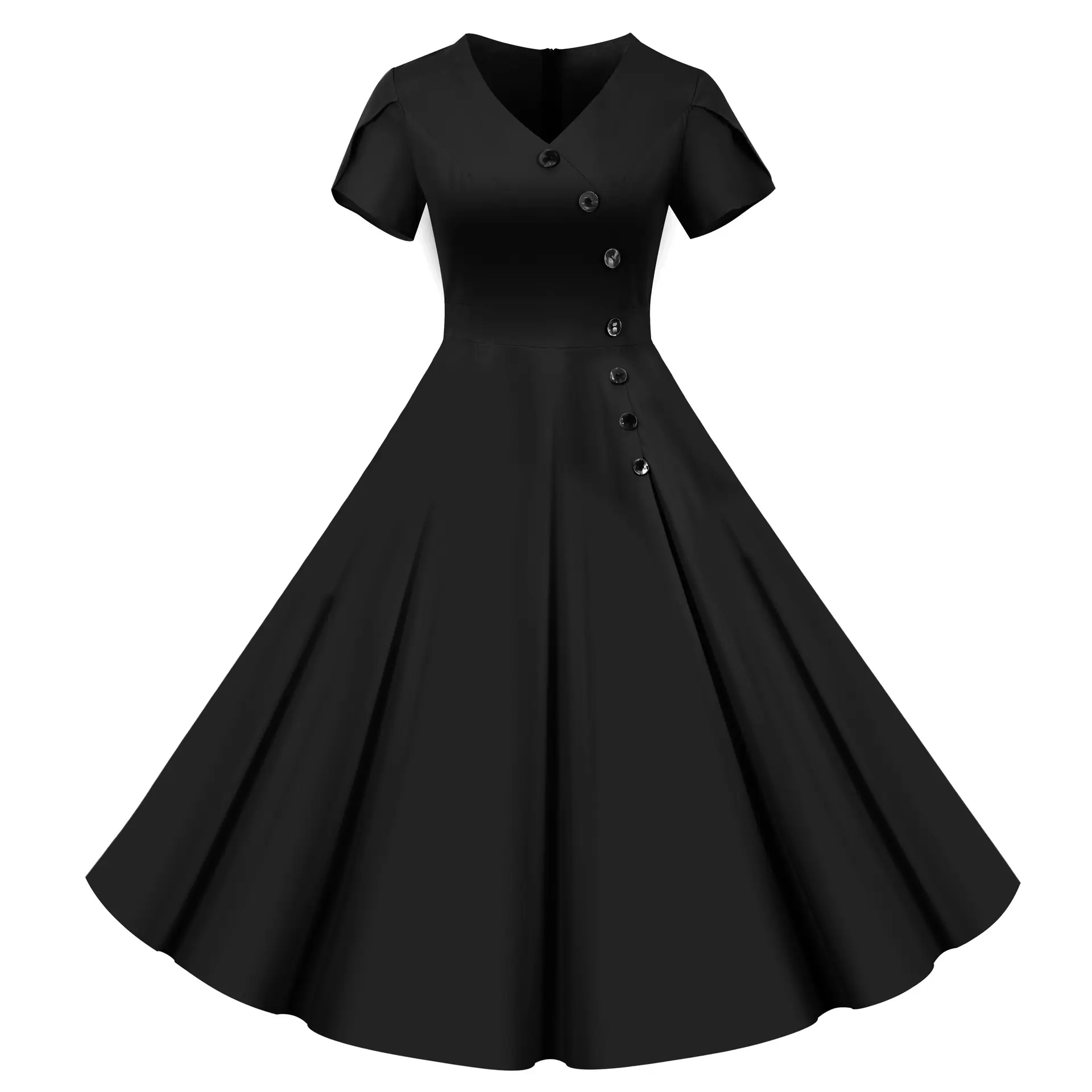 Red Button Front Swing Dress for Women Large - Image 8