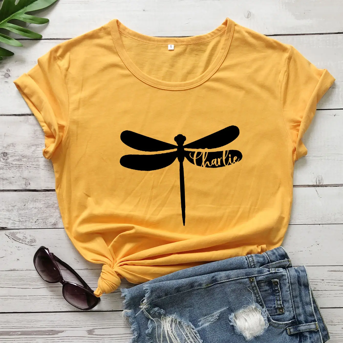 Charlie Dragon Graphic T-Shirt Yellow Short Sleeve - Image 5
